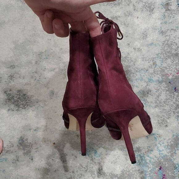 Sam Edelman Asher Lace Up Peep Toe Heeled Ankle Boots in Burgundy Size 7 - Picture 11 of 14